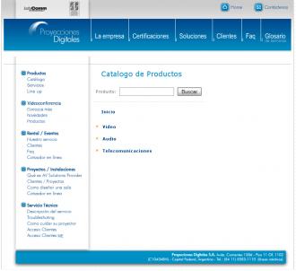 Pagina del catalogo web de proyecciones.net 